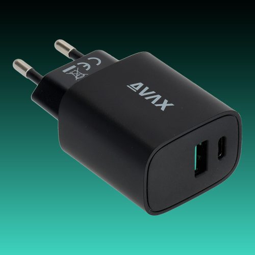 AVAX CH600B SPEEDY+ 20W Gyors hálózati töltő USB A (QC)+Type C (PD), fekete