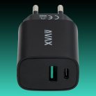 AVAX CH600B SPEEDY+ 20W Gyorstöltő adapter USB-C (PD)+ USB A (QC), fekete