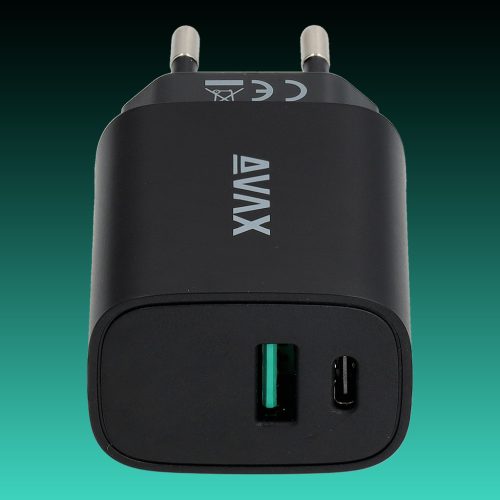 AVAX CH600B SPEEDY+ 20W Gyors hálózati töltő USB A (QC)+Type C (PD), fekete