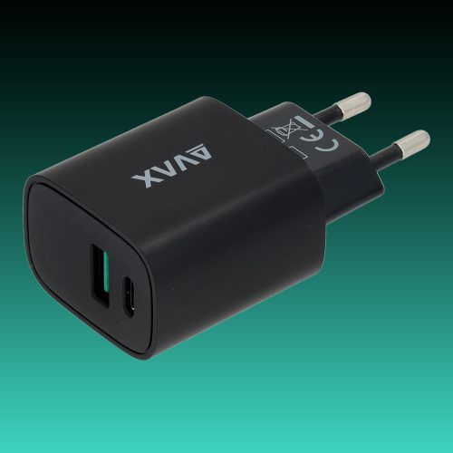 AVAX CH600B SPEEDY+ 20W Gyors hálózati töltő USB A (QC)+Type C (PD), fekete