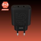 AVAX CH602B SPEEDY+ 45W GaN gyors töltő adapter 2x USB-C (PD3.0), fekete