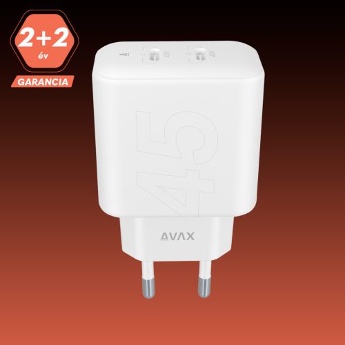 AVAX CH602W SPEEDY+ 45W GaN gyors töltő adapter 2x USB-C (PD3.0), fehér