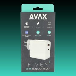   AVAX CH632W FIVEY+ 45W GaN Gyors hálózati töltő USB A (QC)+Type C (PD), fehér