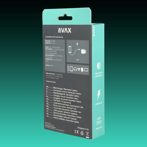 AVAX CH632W FIVEY+ 45W GaN Gyors hálózati töltő USB A (QC)+Type C (PD), fehér