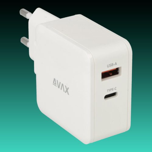 AVAX CH632W FIVEY+ 45W GaN Gyors hálózati töltő USB A (QC)+Type C (PD), fehér