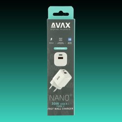   AVAX CH640W NANO+ 30W GaN Gyors hálózati töltő USB A (QC4.0+)+ Type C (PD3.0), fehér