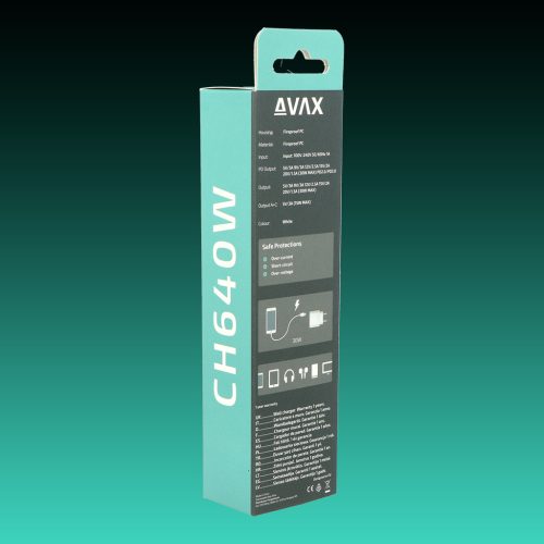 AVAX CH640W NANO+ 30W GaN Gyors hálózati töltő USB A (QC4.0+)+ Type C (PD3.0), fehér