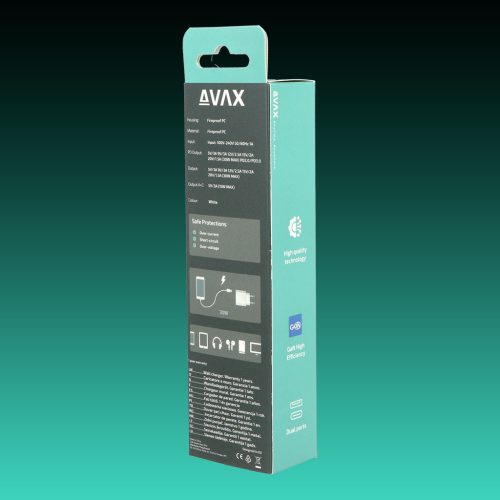 AVAX CH640W NANO+ 30W GaN Gyors hálózati töltő USB A (QC4.0+)+ Type C (PD3.0), fehér