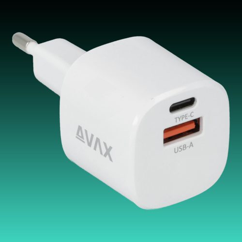 AVAX CH640W NANO+ 30W GaN Gyors hálózati töltő USB A (QC4.0+)+ Type C (PD3.0), fehér