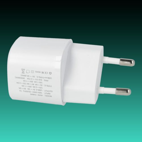 AVAX CH640W NANO+ 30W GaN Gyors hálózati töltő USB A (QC4.0+)+ Type C (PD3.0), fehér