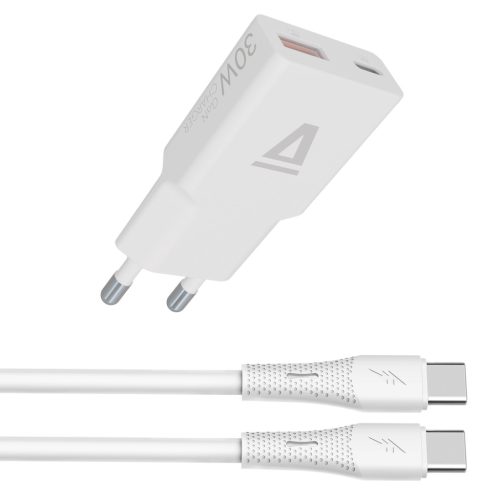 AVAX CH6413 30W GaN töltő és 60W USB-C szilikon kábel csomag, fehér