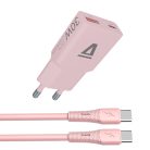 AVAX CH6417 30W GaN töltő és 60W USB-C szilikon kábel csomag, rózsaszín