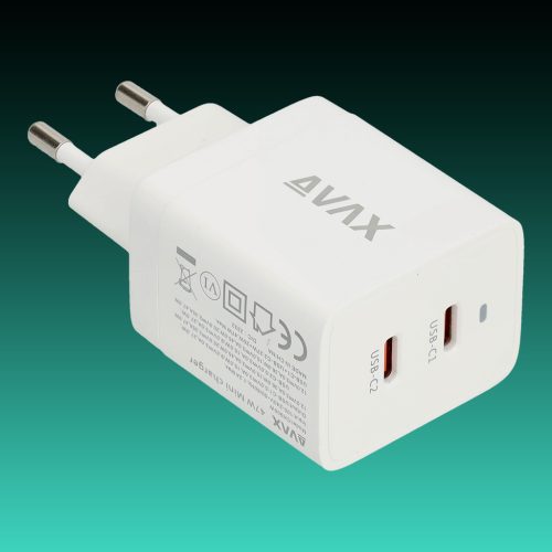 AVAX CH900W PRIME 47W GaN gyors hálózati töltő 2x Type C (PD), fehér