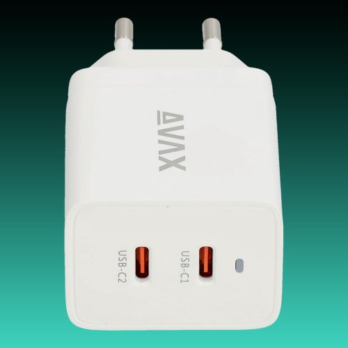 AVAX CH900W PRIME 47W GaN gyors hálózati töltő 2x Type C (PD), fehér