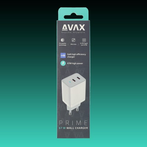 AVAX CH901W PRIME 67W GaN USB-C töltőadapter, gyorstöltő (PD), fehér