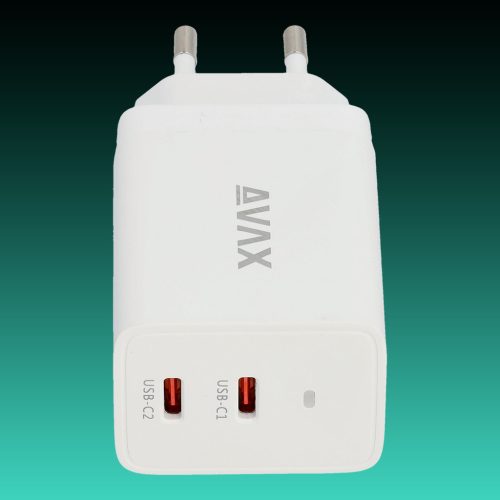 AVAX CH901W PRIME 67W GaN gyors hálózati töltő 2x Type C (PD), fehér