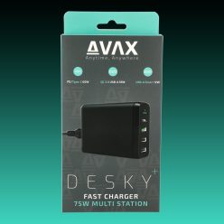   AVAX DC611 DESKY+ 75W Asztali Gyorstöltő adapter, USB-C 60W, QC 3.0 18W, 2xUSB A 12W