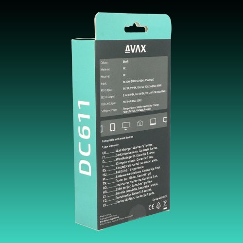 AVAX DC611 DESKY+ 75W Gyorstöltő elosztó,PD 60W, QC 3.0 18W, 2xUSB A 12W