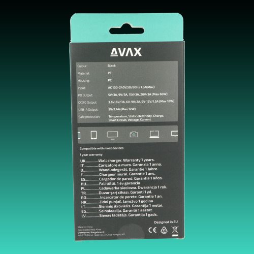AVAX DC611 DESKY+ 75W Gyorstöltő elosztó,PD 60W, QC 3.0 18W, 2xUSB A 12W