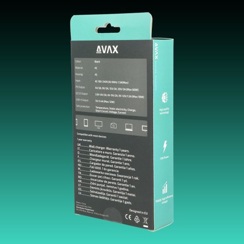AVAX DC611 DESKY+ 75W Gyorstöltő elosztó,PD 60W, QC 3.0 18W, 2xUSB A 12W