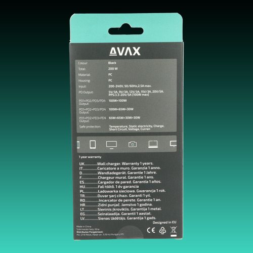 AVAX DC637 DESKY+ 200W GaN gyorstöltő elosztó 4xType C (PD 3.0)