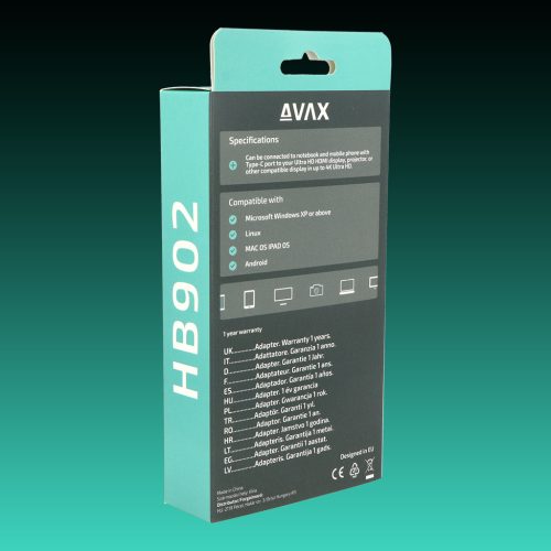 AVAX HB902 PRIME Type C 3.2-2xHDMI 4K60Hz DUAL monitor adapter