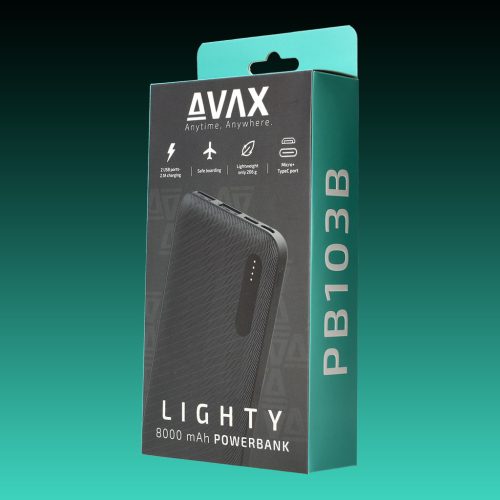 AVAX PB-103B LIGHTY 8.000mAh Type C powerbank,fekete