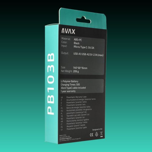 AVAX PB-103B LIGHTY 8.000mAh Type C powerbank,fekete