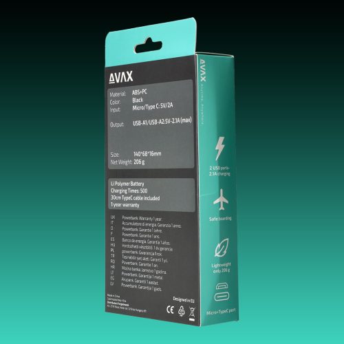 AVAX PB-103B LIGHTY 8.000mAh Type C powerbank,fekete