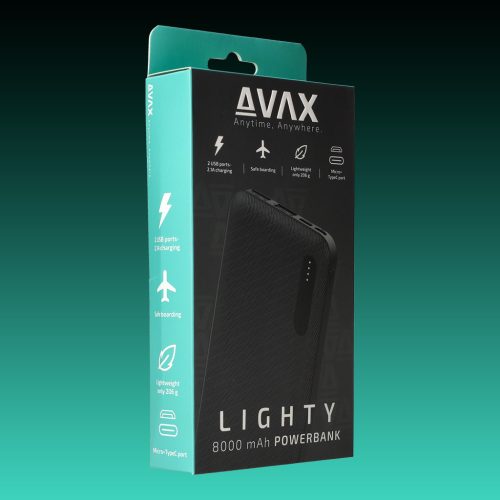 AVAX PB-103B LIGHTY 8.000mAh Type C powerbank,fekete