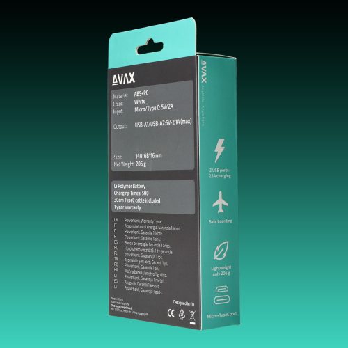 AVAX PB-103W LIGHTY 8.000mAh Type C powerbank,fehér