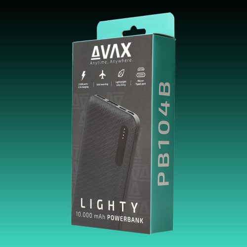 AVAX PB-104B LIGHTY 10.000mAh Type C powerbank,fekete