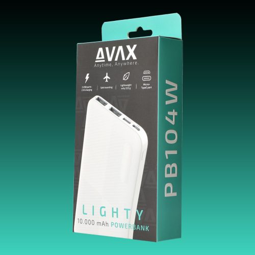 AVAX PB-104W LIGHTY 10.000mAh Type C powerbank,fehér
