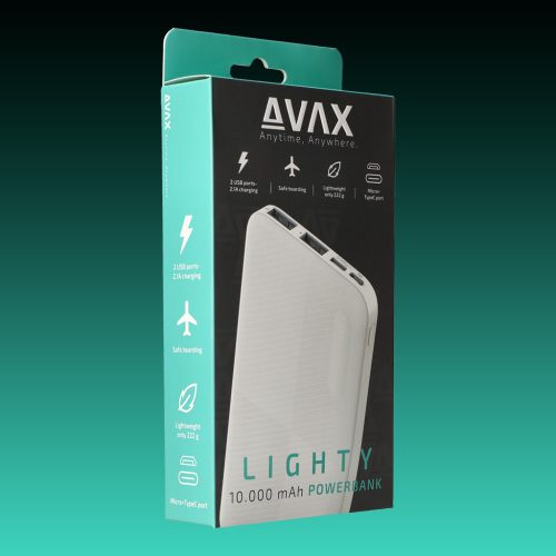 AVAX PB-104W LIGHTY 10.000mAh Type C powerbank,fehér