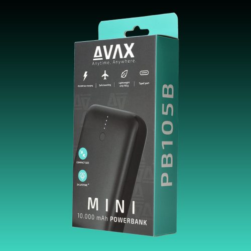 AVAX PB-105B MINI PD/Type C 20W 10.000mAh gyorstöltő powerbank,fekete