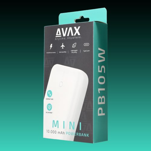AVAX PB-105W MINI PD/Type C 20W 10.000mAh gyorstöltő powerbank,fehér