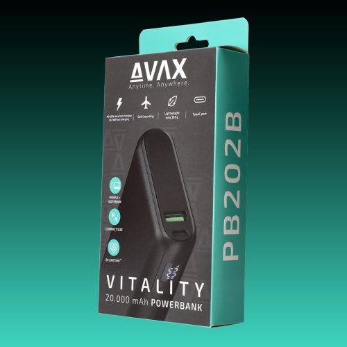 AVAX PB-202B VITALITY PD/Type C 65W+QC 18W 20.000mAh gyorstöltő powerbank,fekete