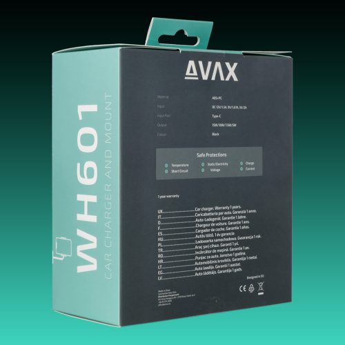 AVAX WH601 Freely+ Vezeték nélküli szellőzőrácsra és szélvédőre rögzíthető autós töltő, 15W
